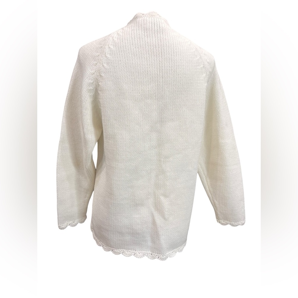 Vintage Montgomery Ward Ivory Floral Knit Cardigan Sweater Cottagecore M - Picture 9 of 10